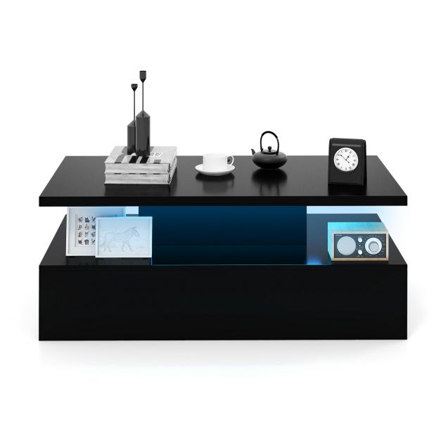 SEDOL Modern High-Gloss LED Coffee Table with 2-Tier Storage and Remote Mood Lighting
