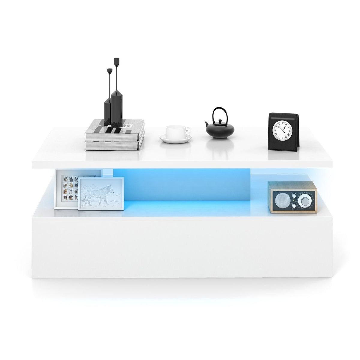 SEDOL Modern High-Gloss LED Coffee Table with 2-Tier Storage and Remote Mood Lighting