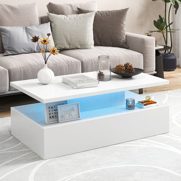 SEDOL Modern High-Gloss LED Coffee Table with 2-Tier Storage and Remote Mood Lighting