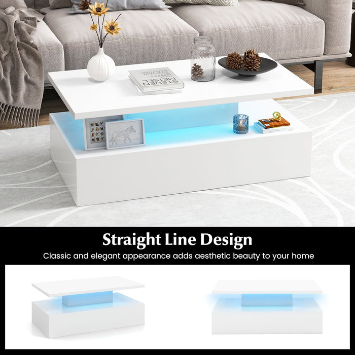 SEDOL Modern High-Gloss LED Coffee Table with 2-Tier Storage and Remote Mood Lighting