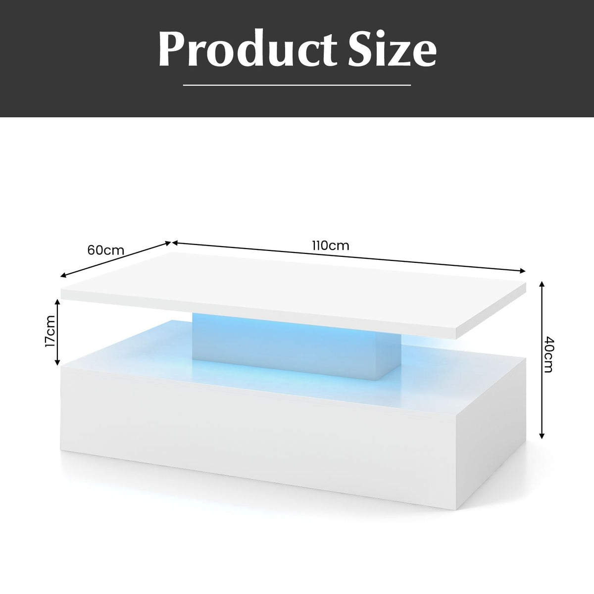 SEDOL Modern High-Gloss LED Coffee Table with 2-Tier Storage and Remote Mood Lighting