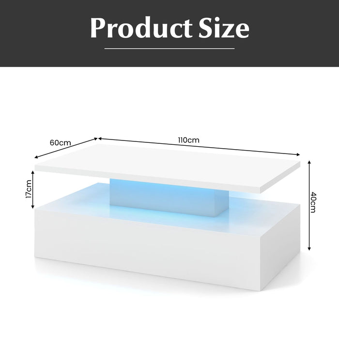 SEDOL Modern High-Gloss LED Coffee Table with 2-Tier Storage and Remote Mood Lighting