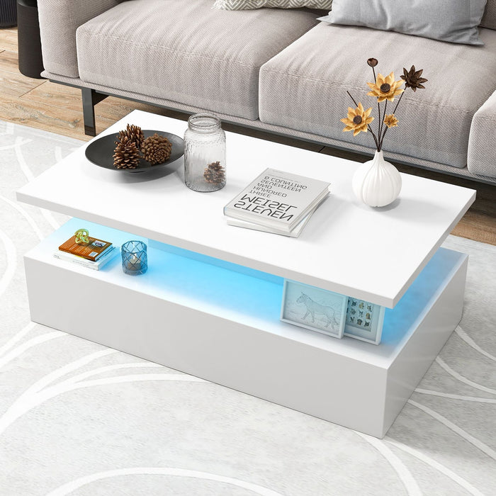 SEDOL Modern High-Gloss LED Coffee Table with 2-Tier Storage and Remote Mood Lighting