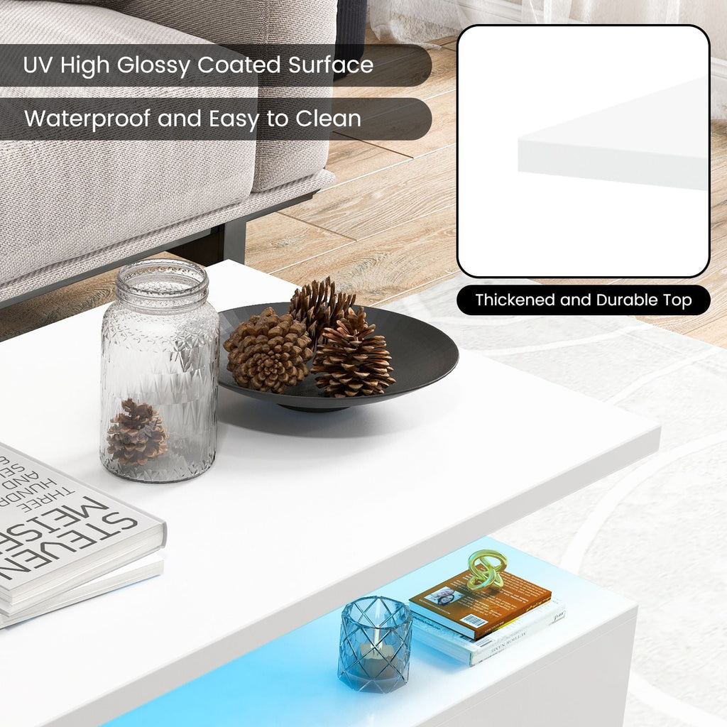 SEDOL Modern High-Gloss LED Coffee Table with 2-Tier Storage and Remote Mood Lighting