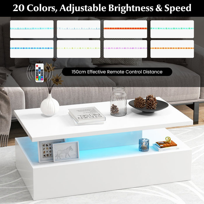 SEDOL Modern High-Gloss LED Coffee Table with 2-Tier Storage and Remote Mood Lighting