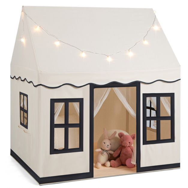 SEDOL Large Indoor Kids Playhouse with Soft Coral Velvet Mat and LED Star Lights Breathable Cotton Canvas Play Tent for Reading Nook and Napping Corner for Boys & Girls