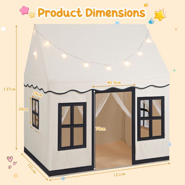 SEDOL Large Indoor Kids Playhouse with Soft Coral Velvet Mat and LED Star Lights Breathable Cotton Canvas Play Tent for Reading Nook and Napping Corner for Boys & Girls