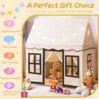 SEDOL Large Indoor Kids Playhouse with Soft Coral Velvet Mat and LED Star Lights Breathable Cotton Canvas Play Tent for Reading Nook and Napping Corner for Boys & Girls