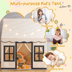 SEDOL Large Indoor Kids Playhouse with Soft Coral Velvet Mat and LED Star Lights Breathable Cotton Canvas Play Tent for Reading Nook and Napping Corner for Boys & Girls