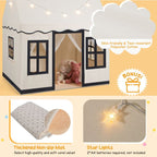 SEDOL Large Indoor Kids Playhouse with Soft Coral Velvet Mat and LED Star Lights Breathable Cotton Canvas Play Tent for Reading Nook and Napping Corner for Boys & Girls