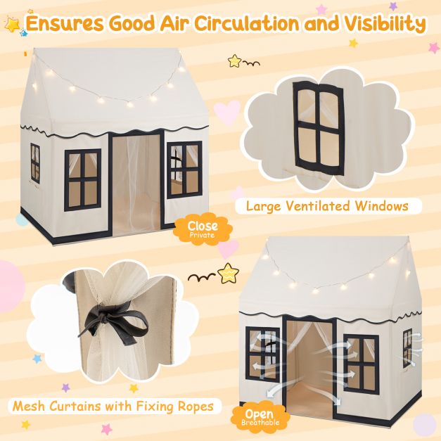 SEDOL Large Indoor Kids Playhouse with Soft Coral Velvet Mat and LED Star Lights Breathable Cotton Canvas Play Tent for Reading Nook and Napping Corner for Boys & Girls