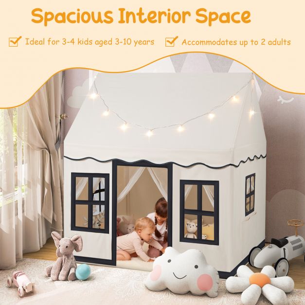 SEDOL Large Indoor Kids Playhouse with Soft Coral Velvet Mat and LED Star Lights Breathable Cotton Canvas Play Tent for Reading Nook and Napping Corner for Boys & Girls