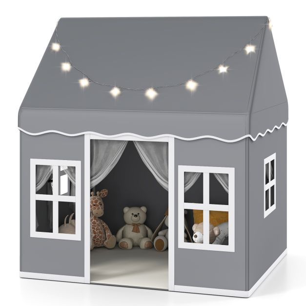 SEDOL Large Indoor Kids Playhouse with Soft Coral Velvet Mat and LED Star Lights Breathable Cotton Canvas Play Tent for Reading Nook and Napping Corner for Boys & Girls