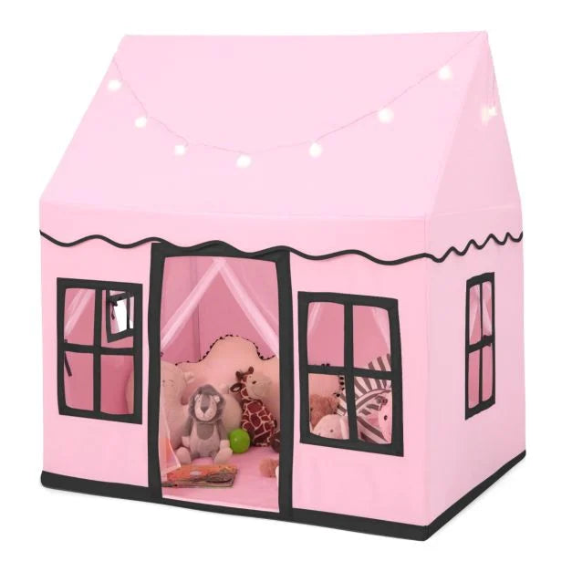 SEDOL Large Indoor Kids Playhouse with Soft Coral Velvet Mat and LED Star Lights Breathable Cotton Canvas Play Tent for Reading Nook and Napping Corner for Boys & Girls