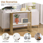 2-Tier Faux Marble Console Table for Entryway Living Room Bedroom (White & Golden)
