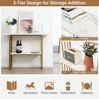 2-Tier Faux Marble Console Table for Entryway Living Room Bedroom (White & Golden)