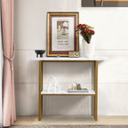 2-Tier Faux Marble Console Table for Entryway Living Room Bedroom (White & Golden)