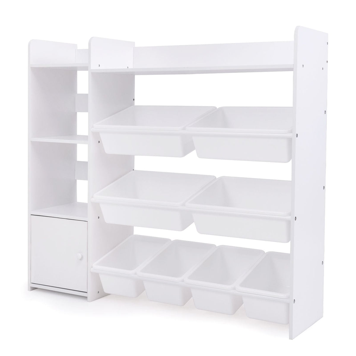 SEDOL 3-in-1 Kids Toy Storage Organizer & Bookshelf | 8 Removable Sloping Bins & Soft-Close Storage Cabinet | Anti-Toppling Safety Kit | Montessori-Style Playroom Furniture