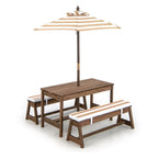 SEDOL Kids 4-Seater Garden Picnic Table Set | Solid Fir Wood Outdoor Activity Table with 3-Height Adjustable Umbrella | 2 Padded Bench Cushions | 150KG Heavy-Duty Bench Capacity