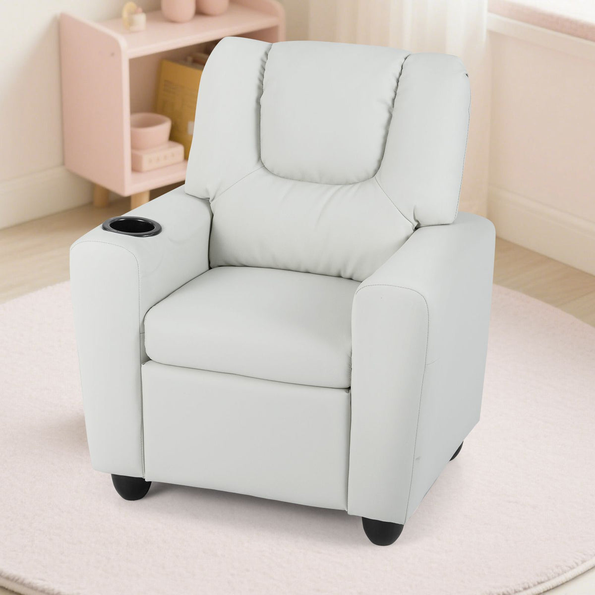SEDOL Heavy-Duty Kids Recliner Chair with Built-In Cup Holder | Waterproof PU Leather Toddler Armchair with 139° Recline & Spring-Loaded Cushion | 68kg Capacity Solid Wood Frame for Living Room & Nursery