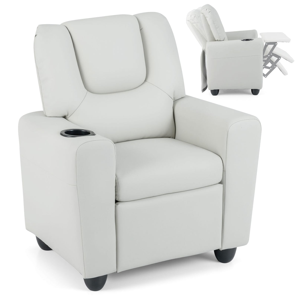 SEDOL Heavy-Duty Kids Recliner Chair with Built-In Cup Holder | Waterproof PU Leather Toddler Armchair with 139° Recline & Spring-Loaded Cushion | 68kg Capacity Solid Wood Frame for Living Room & Nursery