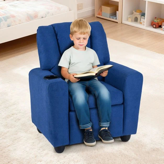 SEDOL Heavy-Duty Kids Recliner Chair with Built-In Cup Holder | Waterproof PU Leather Toddler Armchair with 139° Recline & Spring-Loaded Cushion | 68kg Capacity Solid Wood Frame for Living Room & Nursery