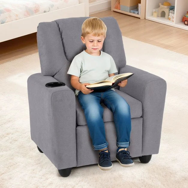 SEDOL Heavy-Duty Kids Recliner Chair with Built-In Cup Holder | Waterproof PU Leather Toddler Armchair with 139° Recline & Spring-Loaded Cushion | 68kg Capacity Solid Wood Frame for Living Room & Nursery