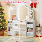 SEDOL 2-in-1 Kids Vanity Table & Writing Desk Set | Toddler Dressing Table with Shatterproof Tri-Folding Mirror | 8-Zone Storage with Removable Bins | Solid Wood Legs & Anti-Tip Safety