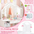 SEDOL 2-in-1 Kids Vanity Table & Writing Desk Set | Toddler Dressing Table with Shatterproof Tri-Folding Mirror | 8-Zone Storage with Removable Bins | Solid Wood Legs & Anti-Tip Safety