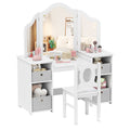 SEDOL 2-in-1 Kids Vanity Table & Writing Desk Set | Toddler Dressing Table with Shatterproof Tri-Folding Mirror | 8-Zone Storage with Removable Bins | Solid Wood Legs & Anti-Tip Safety