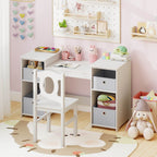 SEDOL 2-in-1 Kids Vanity Table & Writing Desk Set | Toddler Dressing Table with Shatterproof Tri-Folding Mirror | 8-Zone Storage with Removable Bins | Solid Wood Legs & Anti-Tip Safety