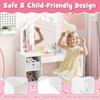 SEDOL 2-in-1 Kids Vanity Table & Writing Desk Set | Toddler Dressing Table with Shatterproof Tri-Folding Mirror | 8-Zone Storage with Removable Bins | Solid Wood Legs & Anti-Tip Safety