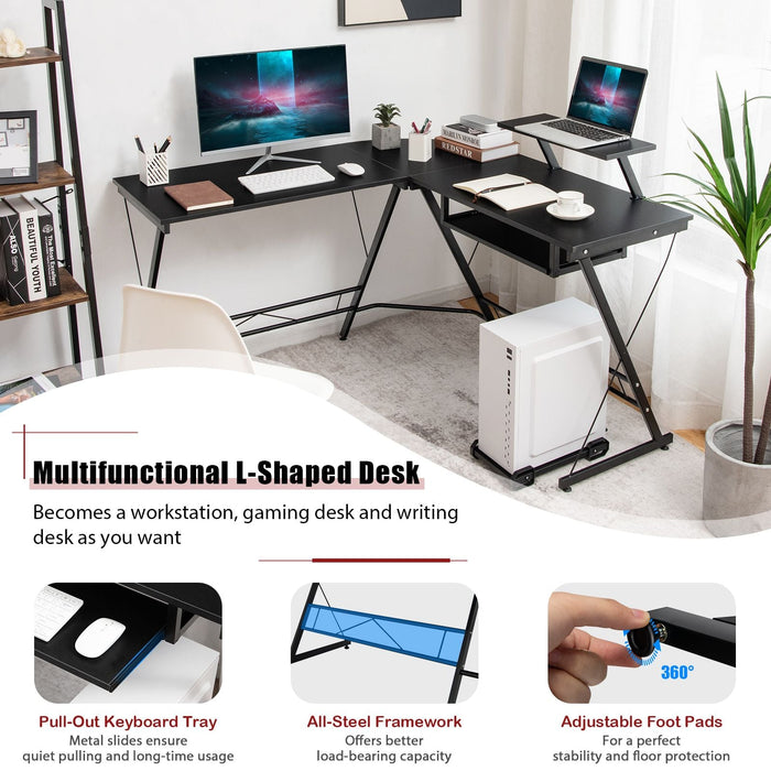 SEDOL Modular L-Shaped Computer Desk with Mobile CPU Stand and Reversible Monitor Riser