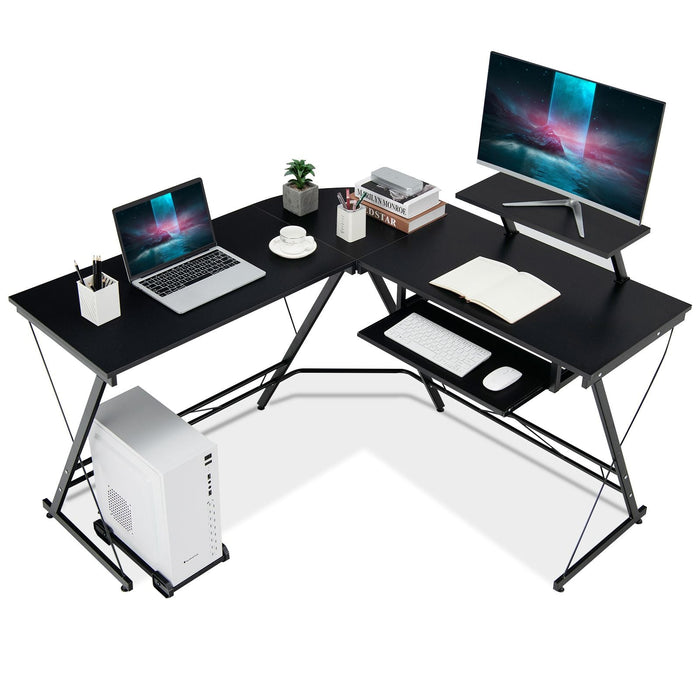 SEDOL Modular L-Shaped Computer Desk with Mobile CPU Stand and Reversible Monitor Riser