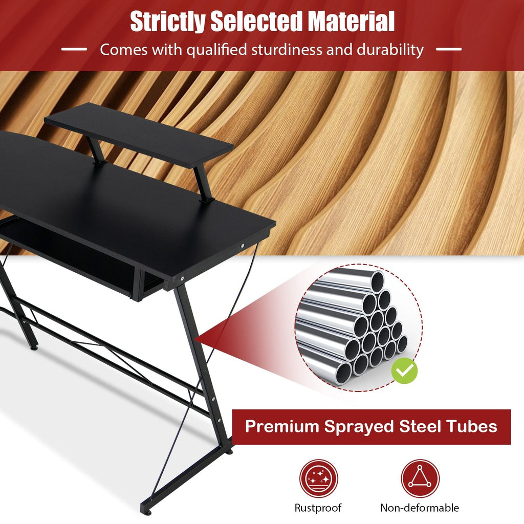 SEDOL Modular L-Shaped Computer Desk with Mobile CPU Stand and Reversible Monitor Riser