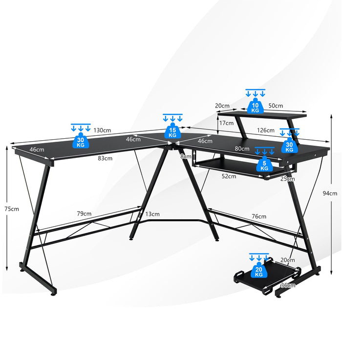 SEDOL Modular L-Shaped Computer Desk with Mobile CPU Stand and Reversible Monitor Riser
