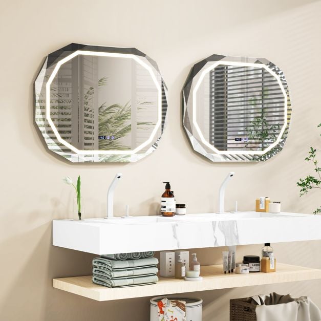 SEDOL Smart LED Bathroom Mirror with Anti-Fog Technology | 3-Color Dimmable Vanity Mirror with Touch Switch & Memory Function | Shatter-Proof Copper-Free Glass with Digital Time & Temperature Display | 91.5 x 71 cm