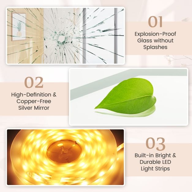 SEDOL Smart LED Bathroom Mirror with Anti-Fog Technology | 3-Color Dimmable Vanity Mirror with Touch Switch & Memory Function | Shatter-Proof Copper-Free Glass with Digital Time & Temperature Display | 91.5 x 71 cm