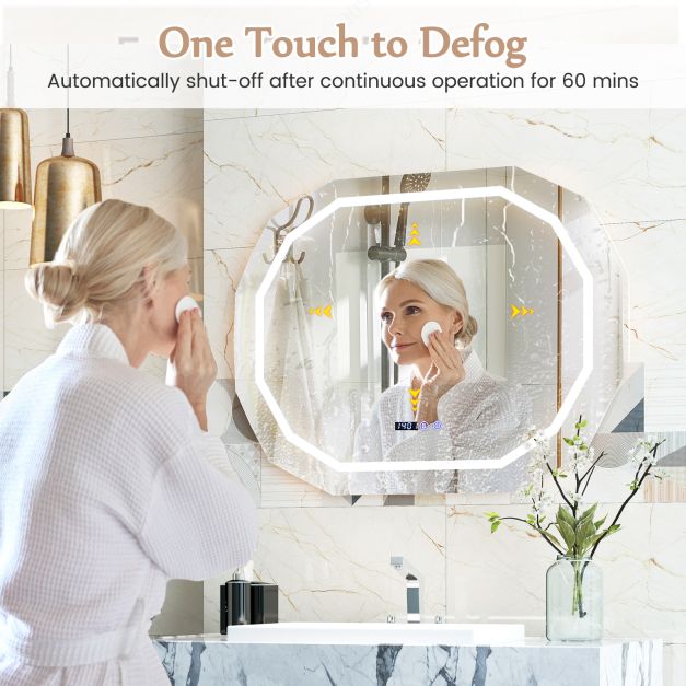 SEDOL Smart LED Bathroom Mirror with Anti-Fog Technology | 3-Color Dimmable Vanity Mirror with Touch Switch & Memory Function | Shatter-Proof Copper-Free Glass with Digital Time & Temperature Display | 91.5 x 71 cm