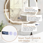 SEDOL Smart LED Bathroom Mirror with Anti-Fog Technology | 3-Color Dimmable Vanity Mirror with Touch Switch & Memory Function | Shatter-Proof Copper-Free Glass with Digital Time & Temperature Display | 91.5 x 71 cm