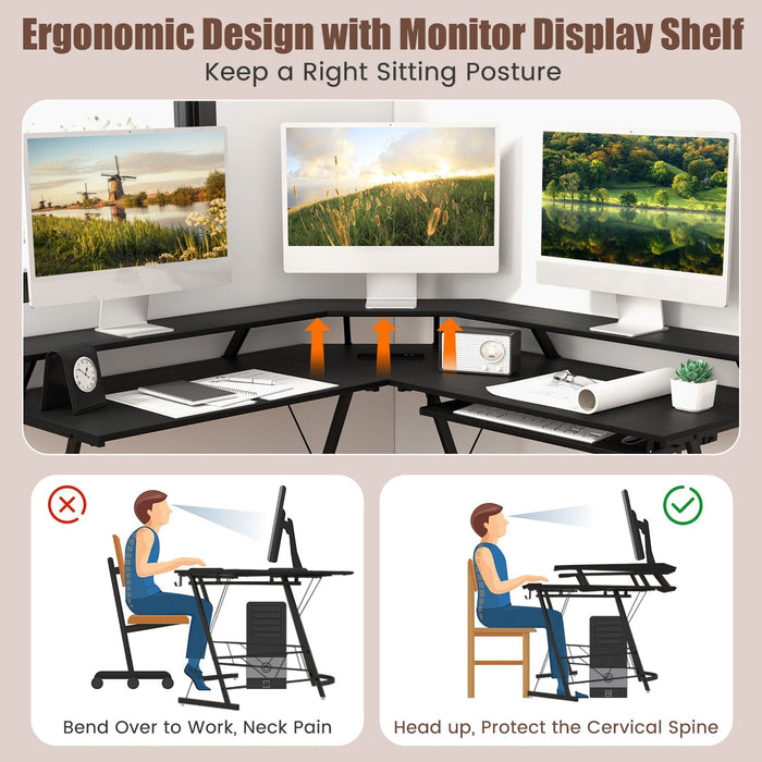 SEDOL Ergonomic L-Shaped Computer Desk with Integrated Power Hub and Dual Monitor Stand