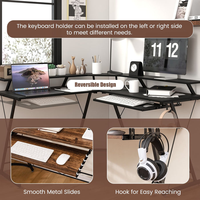 SEDOL Ergonomic L-Shaped Computer Desk with Integrated Power Hub and Dual Monitor Stand
