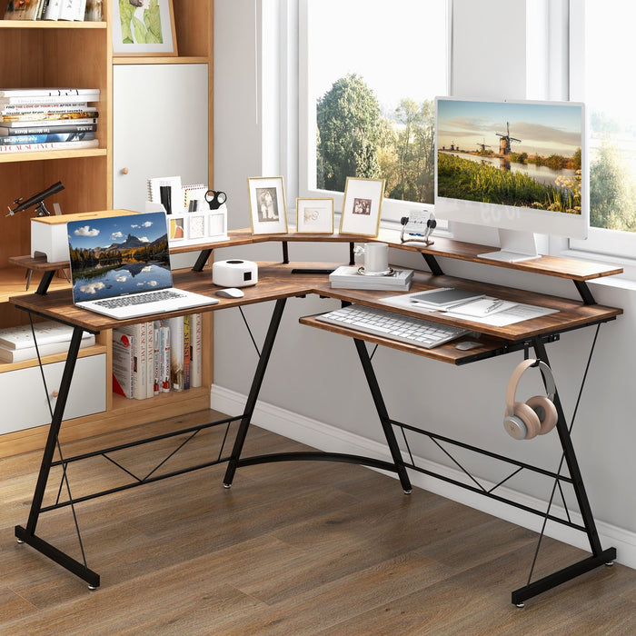 SEDOL Ergonomic L-Shaped Computer Desk with Integrated Power Hub and Dual Monitor Stand