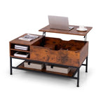 SEDOL Lift-Top Coffee Table with Hidden Storage & Removable Shelf | Smooth Gas Strut Rising Workstation for Dining & Laptop | Heavy-Duty Industrial Metal Frame