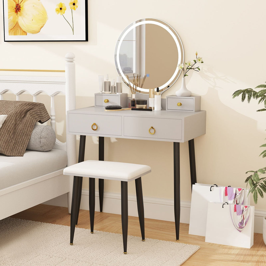 SEDOL Modern Grey Vanity Desk Set with 3-Color LED Mirror and Sturdy Metal Legs