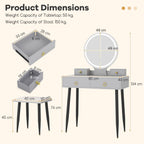 SEDOL Modern Grey Vanity Desk Set with 3-Color LED Mirror and Sturdy Metal Legs
