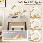 SEDOL Modern Grey Vanity Desk Set with 3-Color LED Mirror and Sturdy Metal Legs