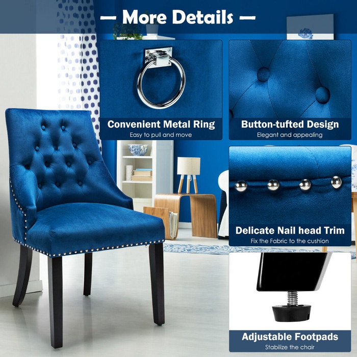 Modern Button-Tufted Velvet Studded Dining Chair with Nail Head Trim
