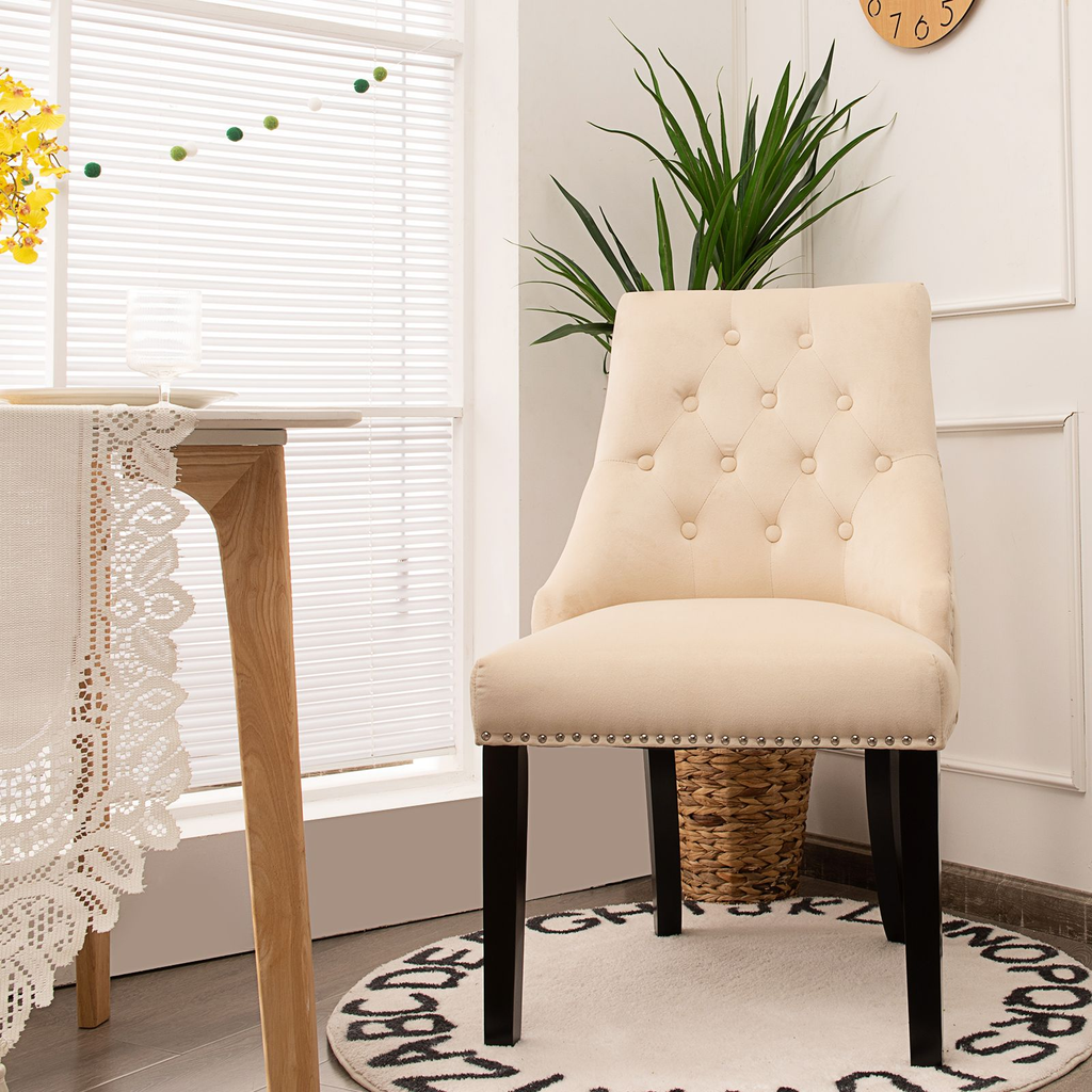 Modern Button-Tufted Velvet Studded Dining Chair with Nail Head Trim