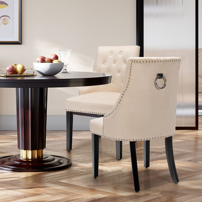 Modern Button-Tufted Velvet Studded Dining Chair with Nail Head Trim